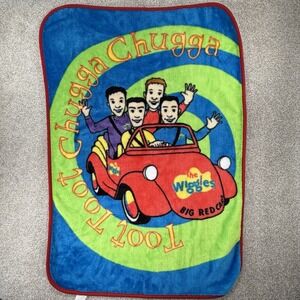 VTG The Wiggles Fleece Blanket Baby Kids Big Red Car Chugga Toot Multicolor 2004
